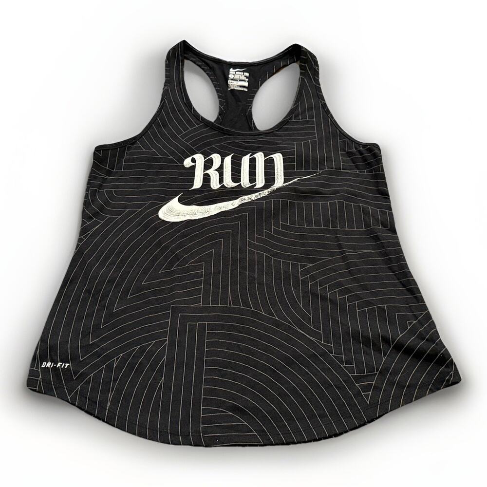 Nike Womens Black Run Rum Printed ROSTARR Dri-Fit Racerback Tank Top Size L